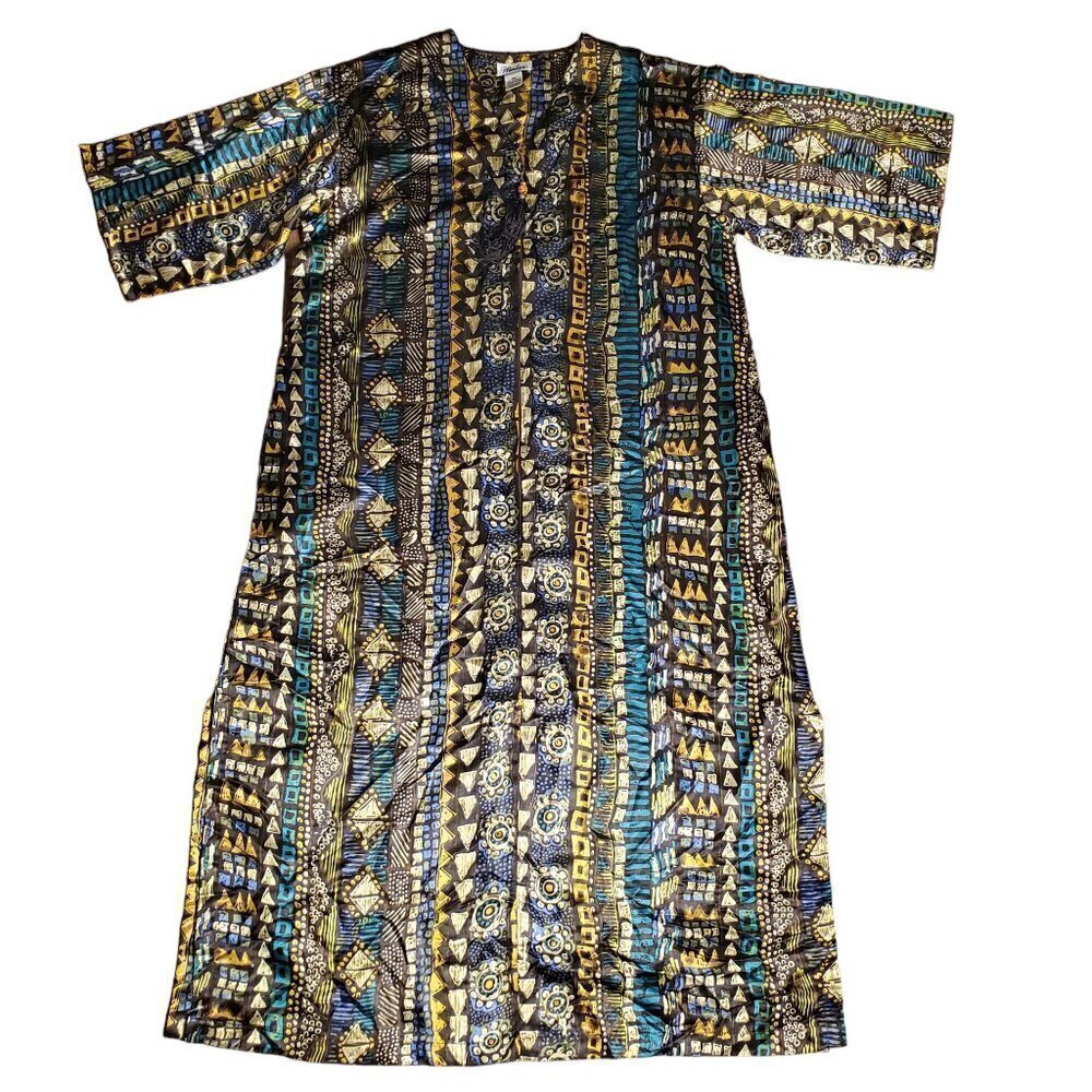 Winlar Womens Geometric‎ Full Length V-Neck Dress Size M/L 100% Polyester